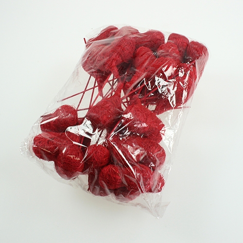 Artículo Corazón de sisal 5cm rojo en palo 24uds