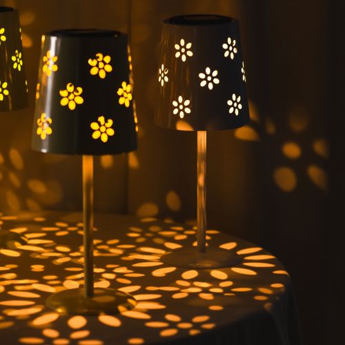 Artículo Lámpara de mesa LED solar con diseño floral, iluminación exterior atmosférica, 28 cm