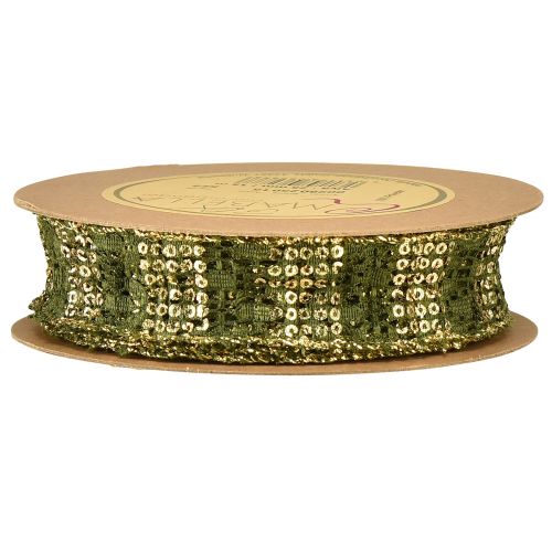 Artículo Cinta de encaje verde con cinta decorativa dorada encaje 25mm 15m