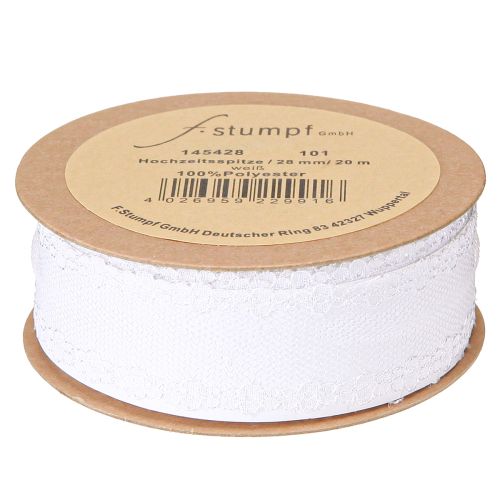 Artículo Cinta de encaje para boda, cinta decorativa, encaje blanco, 28 mm, 20 m