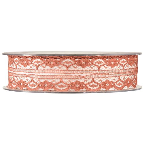 Artículo Cinta de encaje cinta decorativa naranja con flores A25mm L20m