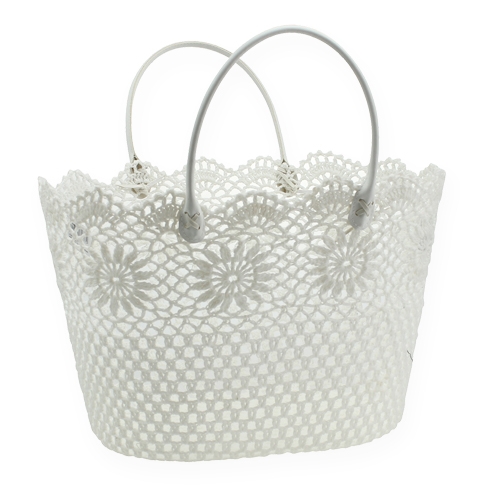 Floristik24 Bolso de ganchillo con asa Blanco 48cm x 33cm x 30cm