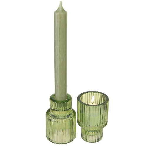 Artículo Portavelas Stick portavelas de vidrio verde H8cm 4 piezas