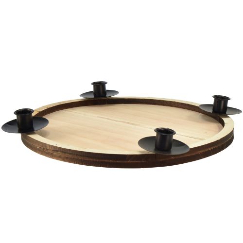 Artículo Portavelas tipo palo con bandeja de madera – natural y negro, Ø 33 cm – diseño atemporal para cualquier decoración de mesa