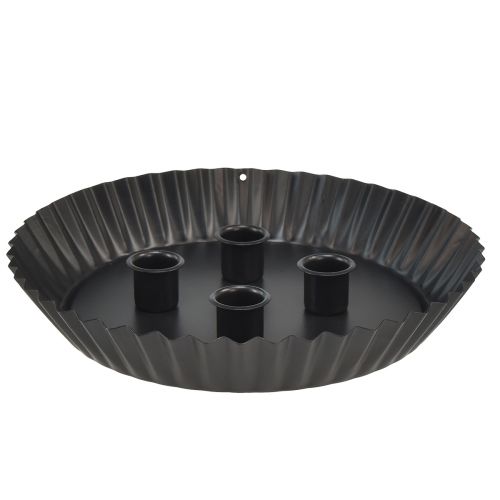 Artículo Portavelas de diseño de metal con forma de tarta - negro, Ø 24 cm - elegante decoración de mesa para 4 velas - 2 unidades
