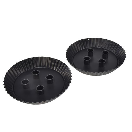 Artículo Portavelas de metal con forma de pastel – Negro, Ø 24 cm – Elegante decoración de mesa para 4 velas – 2 piezas