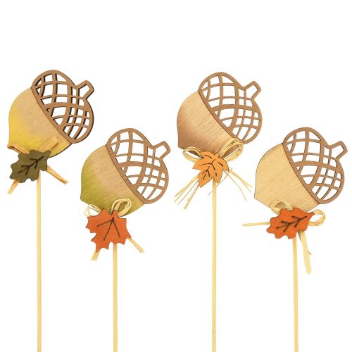Floristik24 Tapón de flores decoración de bellotas de madera otoño 7x10cm 12 piezas
