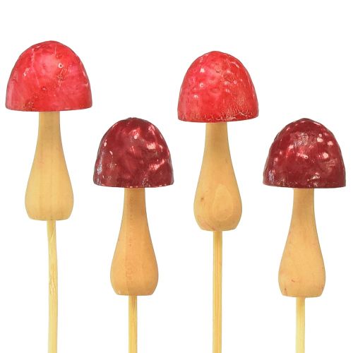 Artículo Tapón de madera decorativo en forma de seta con forma de flor rojo Ø2,5cm 8 piezas