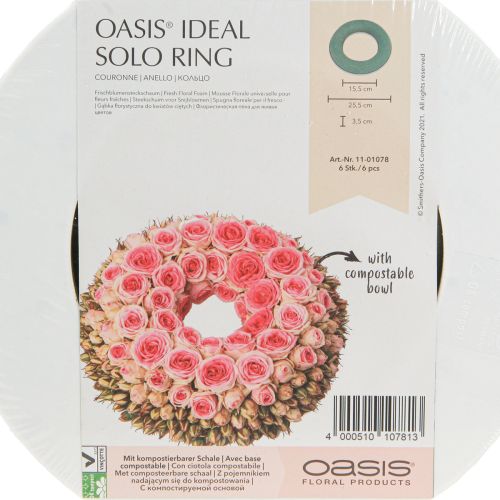 Artículo OASIS® Anillo de corona de espuma floral verde H3cm Ø25cm 6 piezas