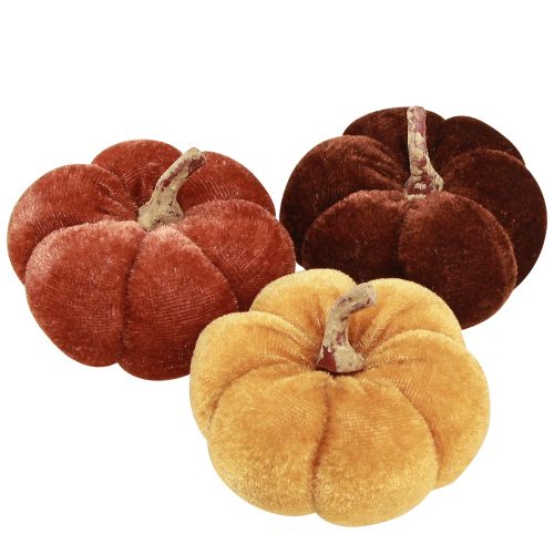 Artículo Calabazas de tela decoración de calabaza amarillo marrón aterciopelado Ø7cm 9 piezas