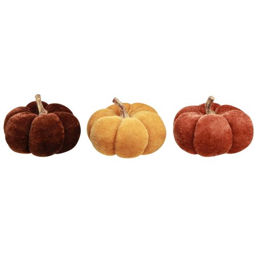 Artículo Calabazas de tela decoración de calabaza amarillo marrón aterciopelado Ø7cm 9 piezas