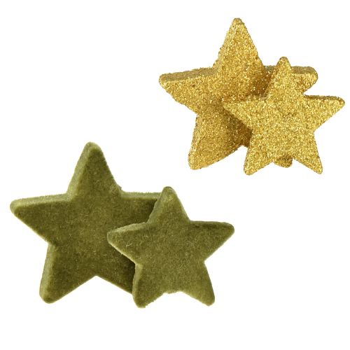 Floristik24 Estrellas decorativas dispersas verdes y doradas con purpurina decoración de mesa Navidad 4/5cm 40 piezas