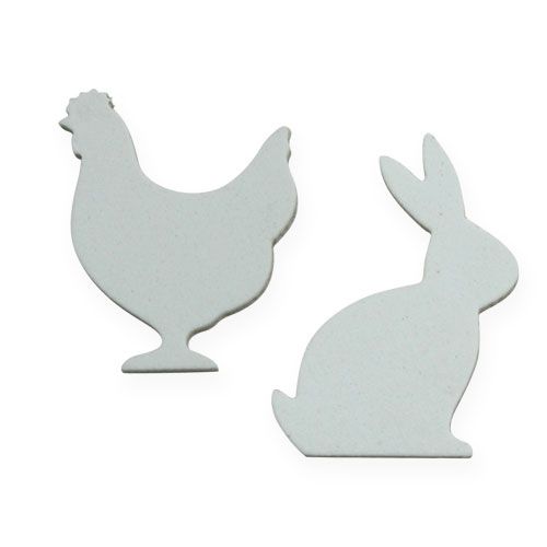 Floristik24 Espolvorear decoración Pascua pollo, conejo blanco 4cm 96p