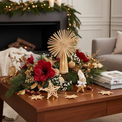 Juego de estrellas de paja para adornos de árbol de Navidad, figuras y estrellas, 35 piezas | Floristik24.es