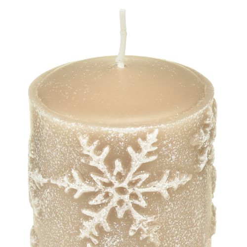Floristik24 Velas de pilar velas beige copos de nieve 100/65mm 4 piezas