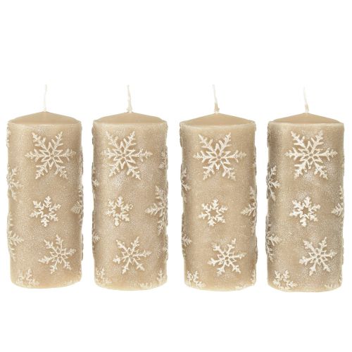 Artículo Velas de pilar velas beige copos de nieve 150/65mm 4 piezas