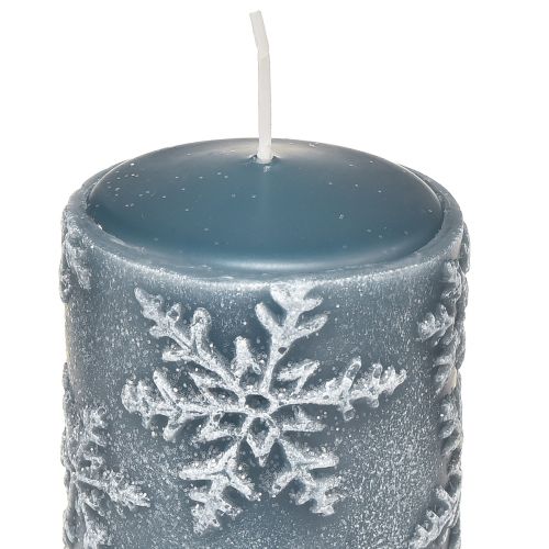 Floristik24 Velas de pilar velas azules copos de nieve 100/65mm 4 piezas
