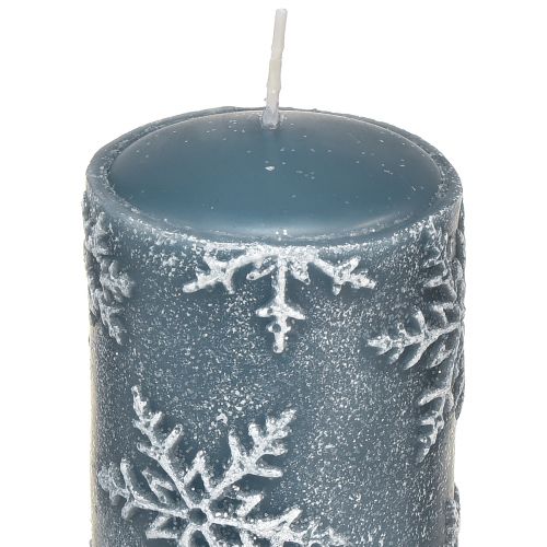 Floristik24 Velas de pilar velas azules copos de nieve 150/65mm 4 piezas