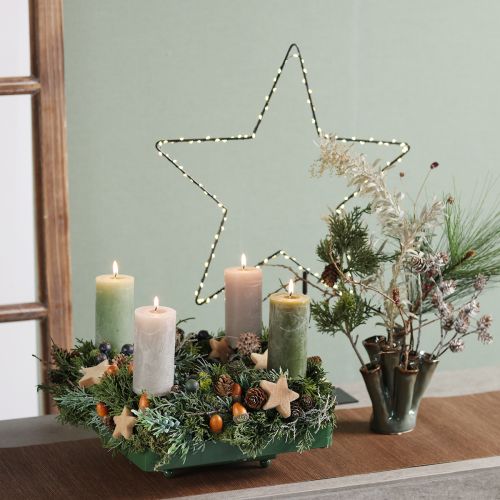Artículo Velas de pilar teñidas en 3 colores, verde, 70×120mm, 12 piezas