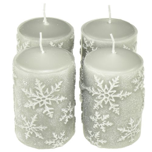 Velas de pilar velas grises copos de nieve 100/65mm 4 piezas