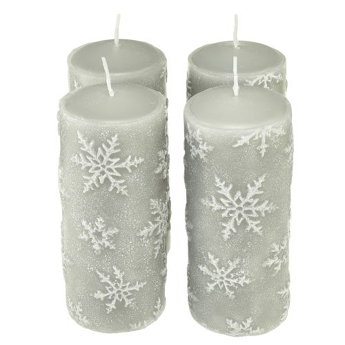 Artículo Velas de pilar velas grises copos de nieve 150/65mm 4 piezas