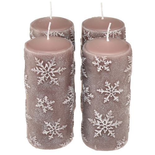 Velas de pilar velas rosas copos de nieve 150/65mm 4 piezas