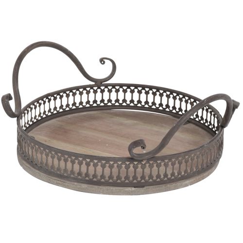 Artículo Bandeja con asas bandeja redonda marrón antiguo Ø26/33cm juego de 2