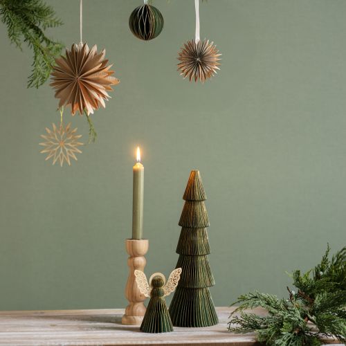 Floristik24 Árbol de Navidad de papel nido de abeja Navidad verde dorado H30cm 2 piezas
