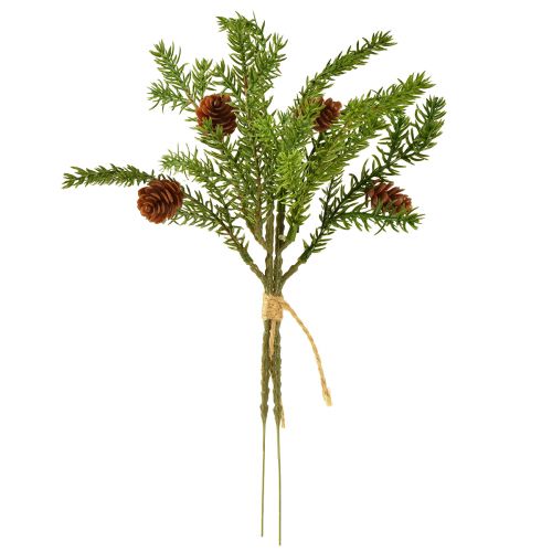 Artículo Rama de abeto artificial con dos piñas naturales - Atadas con yute - Perfecta decoración navideña 28cm 4uds
