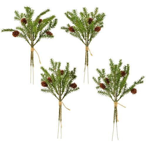 Artículo Rama de abeto artificial con dos piñas naturales - Atadas con yute - Perfecta decoración navideña 28cm 4uds