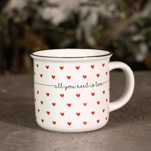 Artículo Taza con corazones taza de cerámica blanca roja Ø9cm H9cm