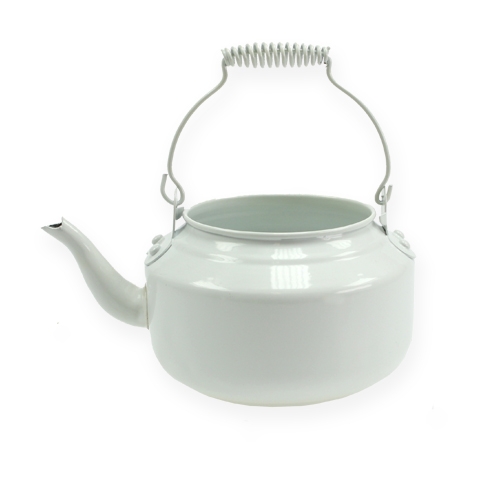 Artículo Tetera decorativa de metal blanco macetero Ø12cm H10cm