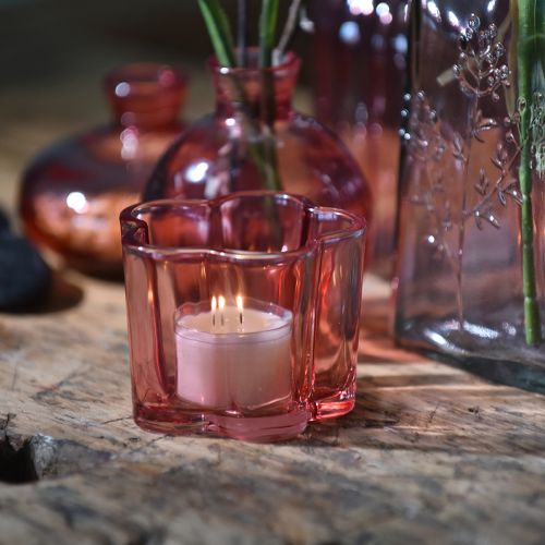 Artículo Portavelas de cristal con forma de flor, color rosa, Ø7,5 cm, alto 6 cm, 6 unidades