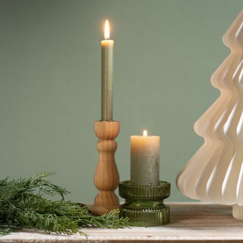 Artículo Portavelas vidrio decorativo acanalado verde Ø9cm H7cm 4 piezas