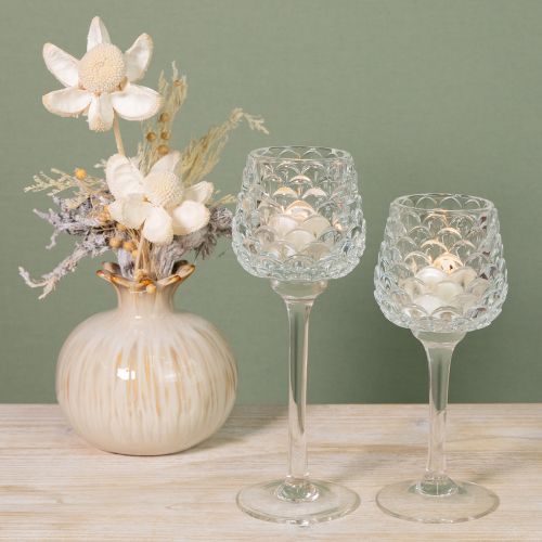 Artículo Portavelas de cristal cónico con base H19,5/22,5cm juego de 2