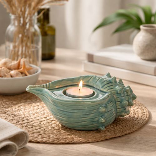 Artículo Portavelas decorativo con forma de concha marina para mesa, baño, salón, 16 cm
