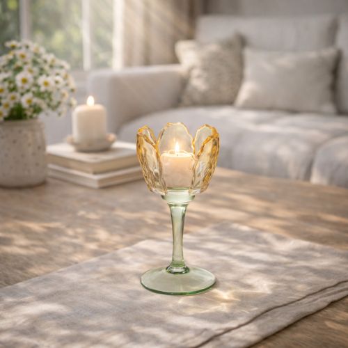 Artículo Portavelas tulipán, motivo floral, decoración para un ambiente romántico y elegante, 20cm