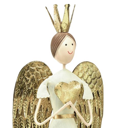 Artículo Decoración de mesa figura de ángel de metal con corazón oro blanco Al. 54 cm