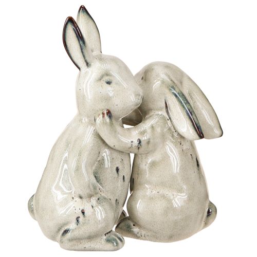 Floristik24 Figuras de conejo de cerámica gris – Bonita decoración de Pascua 2 piezas 22 cm
