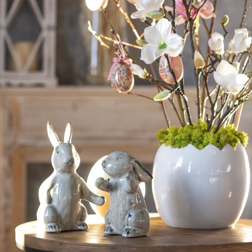 Floristik24 Figuras de conejo de cerámica gris – Bonita decoración de Pascua 2 piezas 22 cm
