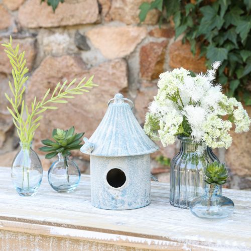 Artículo Casita para pájaros para colgar de metal en color blanco azul Ø15cm H21cm
