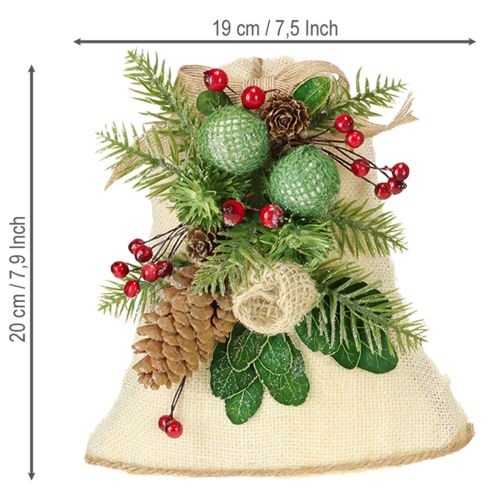 Artículo Adorno navideño de pared, campana, yute, surtido, 20 cm de alto, 2 unidades