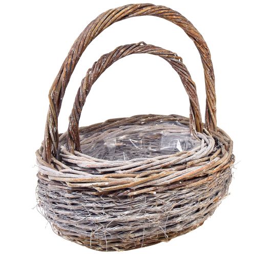 Artículo Cesta de mimbre con asa ovalada blanco natural L32/40cm – juego de 2 piezas