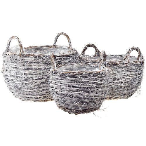 Floristik24 Juego de cestas de mimbre en blanco lavado - 3 tamaños (42 cm, 36 cm, 26 cm) - Versátil para decoración y almacenamiento - Juego de 3 piezas