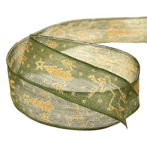 Artículo Cinta navideña con borde de alambre, reno, oro verde A25mm L18m