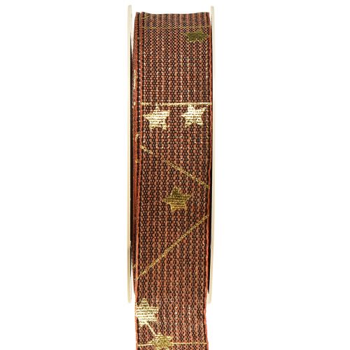 Artículo Cinta navideña con estrellas cinta decorativa marrón dorado 25mm 18m