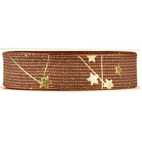 Artículo Cinta navideña con estrellas cinta decorativa marrón dorado 25mm 18m