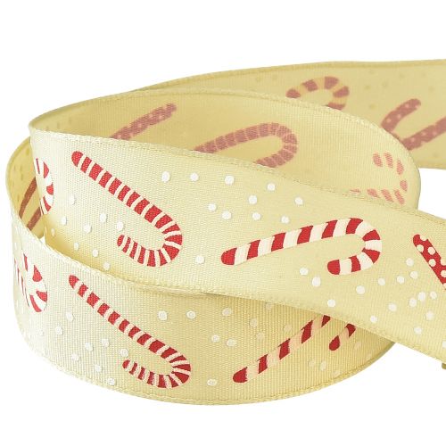 Artículo Cinta navideña con bastones de caramelo cinta de regalo beige 25mm 15m