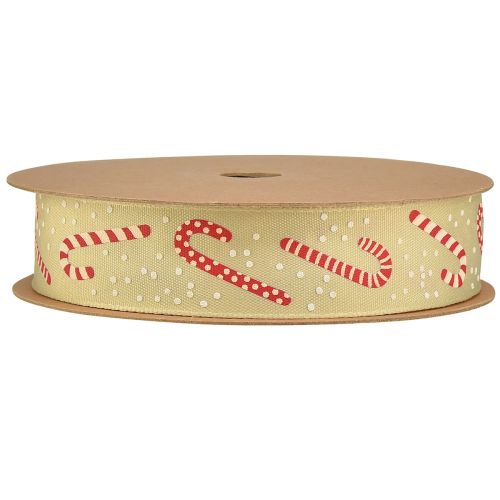 Artículo Cinta navideña con bastones de caramelo cinta de regalo beige 25mm 15m