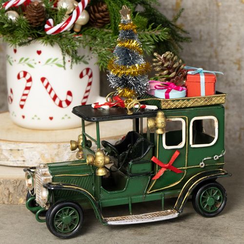 Artículo Decoración navideña para coche Coche navideño vintage verde 15×7×16cm